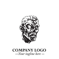 Head of Zombie Logo Symbol in Black on the White Background with Horror Minimal Vector Design