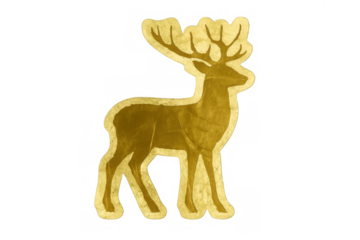 Golden reindeer animal cutout silhouette with festive antlers, luxury christmas holidays season decoration, transparent background