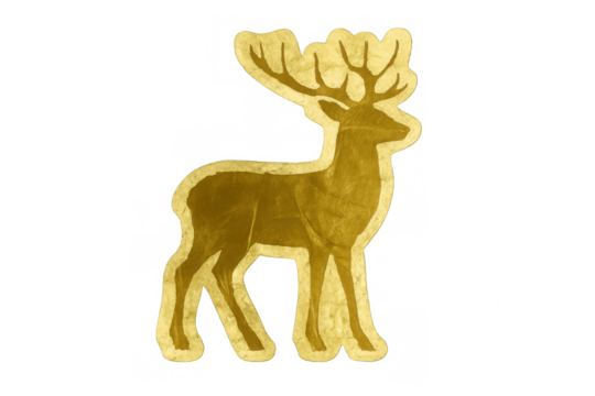 Golden reindeer animal cutout silhouette with festive antlers, luxury christmas holidays season decoration, transparent background