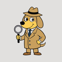 Cartoon dog detective holding magnifying glass silhouette