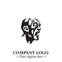 Head of Zombie Logo Symbol in Black on the White Background with Horror Minimal Vector Design
