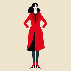 Stylish woman in red coat and high heels silhouette