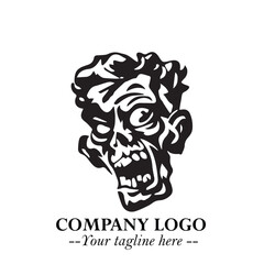 Head of Zombie Logo Symbol in Black on the White Background with Horror Minimal Vector Design