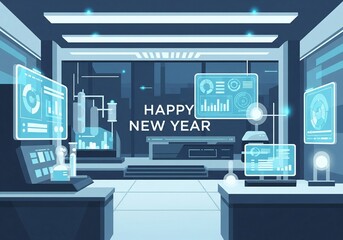 Happy New Year Hanging red Christmas bauble balls with realistic gold 3d numbers 2024 and snowflakes. Watch with Roman numeral and countdown midnight, eve for New Year. Merry Christmas. Vector.