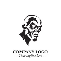 Head of Zombie Logo Symbol in Black on the White Background with Horror Minimal Vector Design