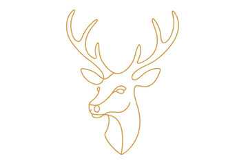 Deer head drawing with elegant continuous line art style, minimalist animal design on transparent background