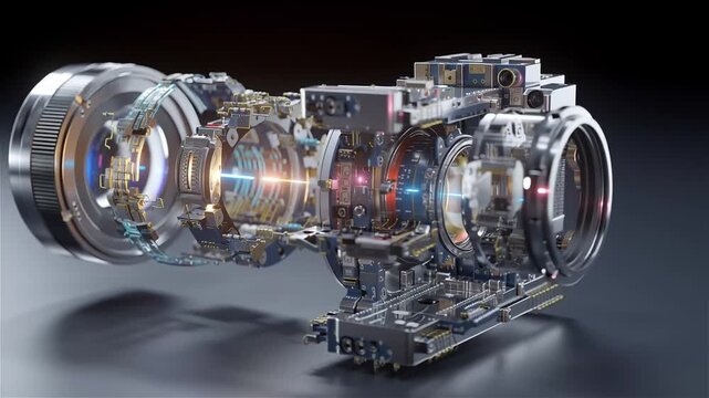Exploded view of a digital camera showcasing its intricate internal components