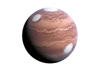 Mars planet with polar ice caps isolated PNG, realistic rendering of the red planet for space...