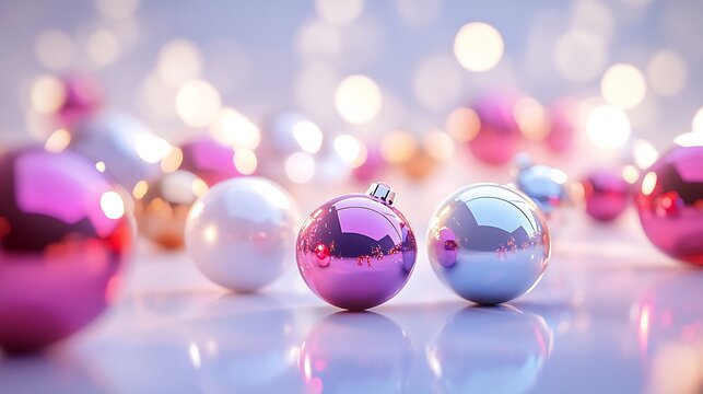 3d festive layout with white background and glossy holiday spheres