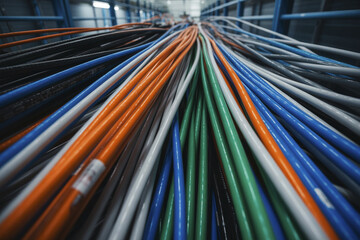 A lot of thin colored communication cables.