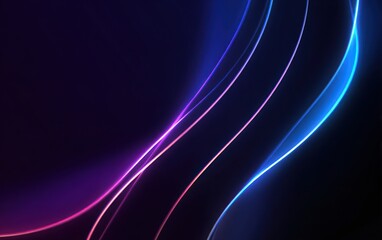 Abstract dark background with glowing neon light trails in curves.
