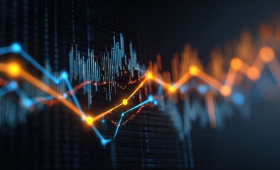 Abstract digital graph showing fluctuating orange and blue data lines.