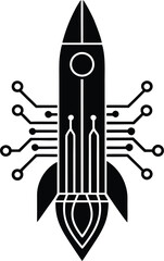 Rocket launch with integrated circuit elements depicting digital space exploration