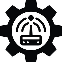 Gear icon with wireless router symbol inside representing network settings control