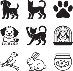 Set of nine detailed pet adoption icons with transparent background animal icon dog icon