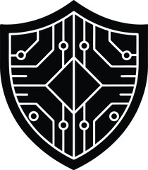 Cyber security shield with circuit board pattern representing digital protection