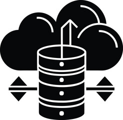 Cloud data storage with server showing data transfer and digital information