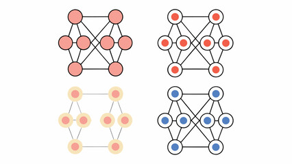 Neural Network Node Clusters Vector Set – AI Machine Learning Data Nodes and Deep Learning Algorithm Connection Illustration Pack