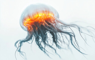 Mysterious jellyfish-shaped alien entity floating in a dreamlike atmosphere evoking wonder and imagination isolated on transparent background PNG