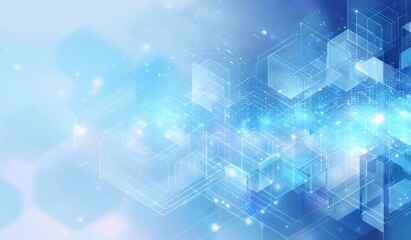 Abstract glowing blue geometric shapes forming a digital network background
