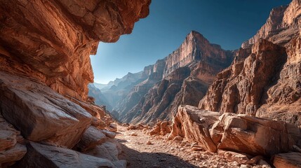 Breathtaking Grand Canyon vista from rocky overlook, inspiring travel adventure and majestic natural beauty, perfect for outdoor exploration campaigns