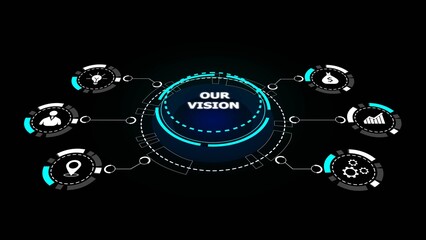 Digital infographic diagram with central text our vision and surrounding icons for business strategy and planning