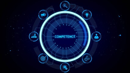 Digital interface displaying competence with icons for growth idea search and people technology futuristic