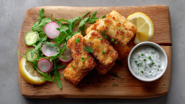 Breaded fish fingers.