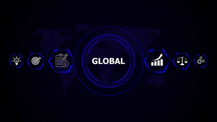 Digital global network with business icons and world map technology