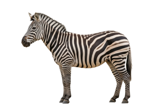 Striking zebra standing isolated PNG, black and white striped African animal on transparent background, wildlife design element