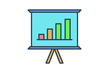 Bar Chart on Screen Icon. Icon related to Presentation. Flat line icon style. Simple vector design editable
