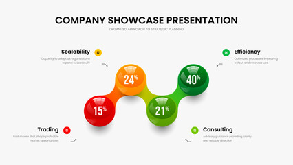 Science Strategy 4 Step Infographic Presentation Template. Minimalist Forecast Slideshow Design Vector Illustration. Sales Portfolio Four Element Diagram Slide Layout.