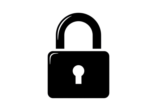 Black padlock PNG isolated on transparent background, security and privacy symbol for graphic design and web projects