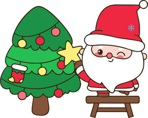 Cute Santa Decorating Christmas Tree with Star Topper