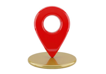 Shiny red location pin isolated PNG on transparent background, map pointer for navigation and travel concepts