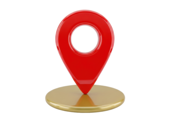 Shiny red location pin isolated PNG on transparent background, map pointer for navigation and travel concepts