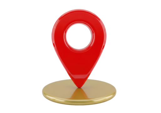 Shiny red location pin isolated PNG on transparent background, map pointer for navigation and travel concepts