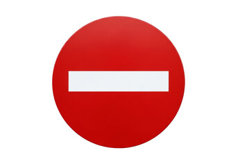 Red circle with white bar isolated PNG, no entry sign for traffic and safety regulations,...