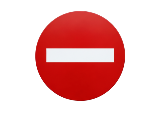 Red circle with white bar isolated PNG, no entry sign for traffic and safety regulations, prohibition symbol on transparent background