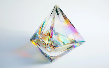 Levitation of a sparkling tetrahedron with rainbow diffraction illustrating creativity, light, and surreal aesthetics isolated on transparent background PNG