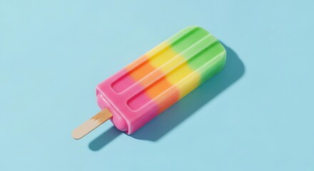 Colorful popsicle with fruit flavors on a bright blue background, summer treat