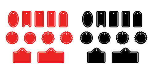 Collection of red and black blank oval and rectangular tags and labels isolated on white background for design