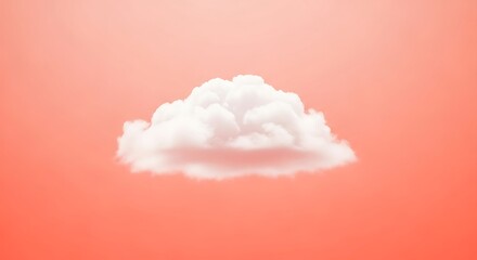 Single fluffy white cloud floats against a vibrant salmon pink sky background