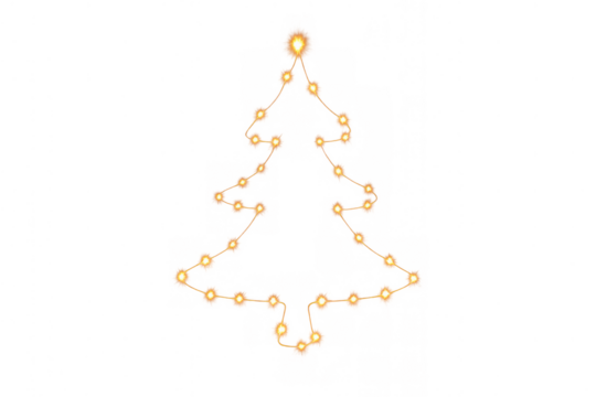 Christmas tree shape made from glowing string lights illuminating festive winter holidays and joyful celebration, transparent background