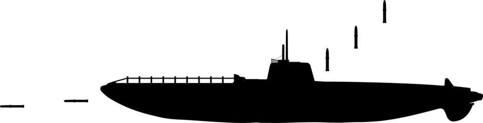 Vektor Silhouette Militärisches U-Boot - Marine - Design Element isoliert - Abschuss von Raketen und Torpedos