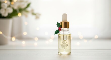 Holiday skincare serum bottle with snowflake for christmas beauty product promotion and winter skin care routine
