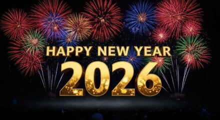 Happy new year 2026 with vibrant fireworks display