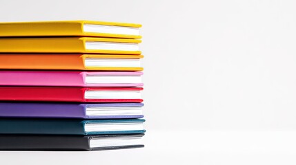 Colorful Notebooks Stacked on White Background Stationery School Supplies