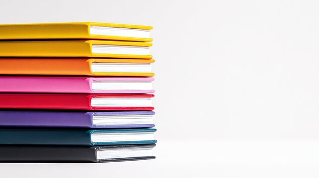 Colorful Notebooks Stacked on White Background Stationery School Supplies