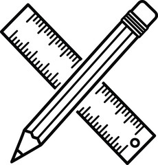 Crossed pencil and ruler outline symbol for school supplies and technical drawing